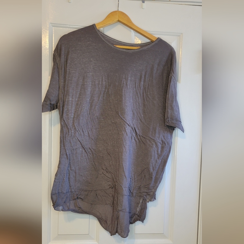 We The Free Tunic Top Grey Tiered Short Sleeve Shirt Cotton Slub Boho-Medium